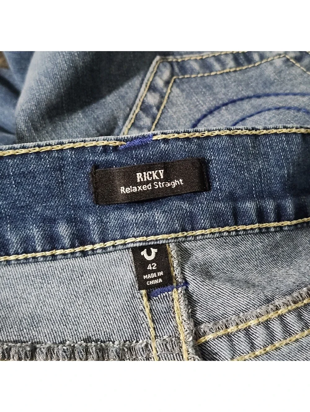 True Religion Ricky Relaxed Straight Jeans Y2K Skate Pocket Embroidered 42x33